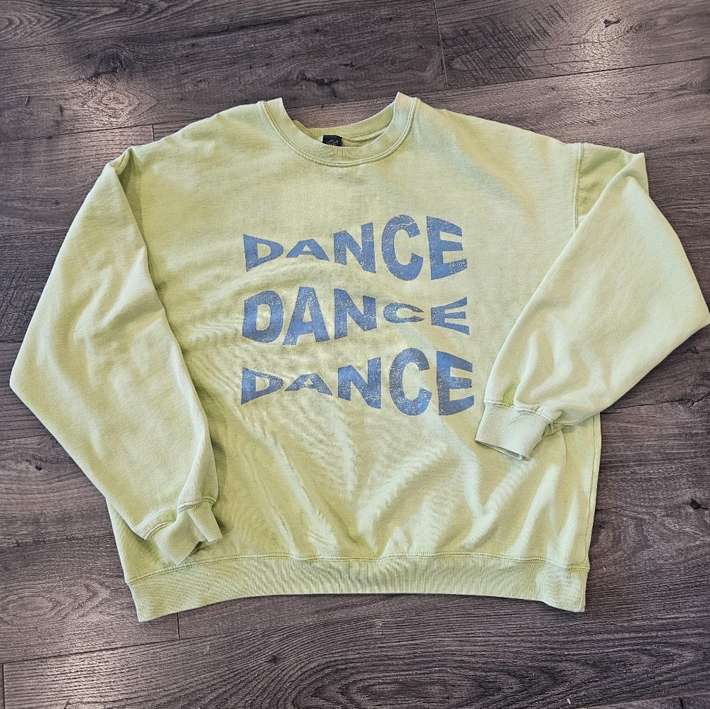 sz L Green Dance‎ Print Sweater Pastel Spring Summer Fall Autumn Oversized Boxy